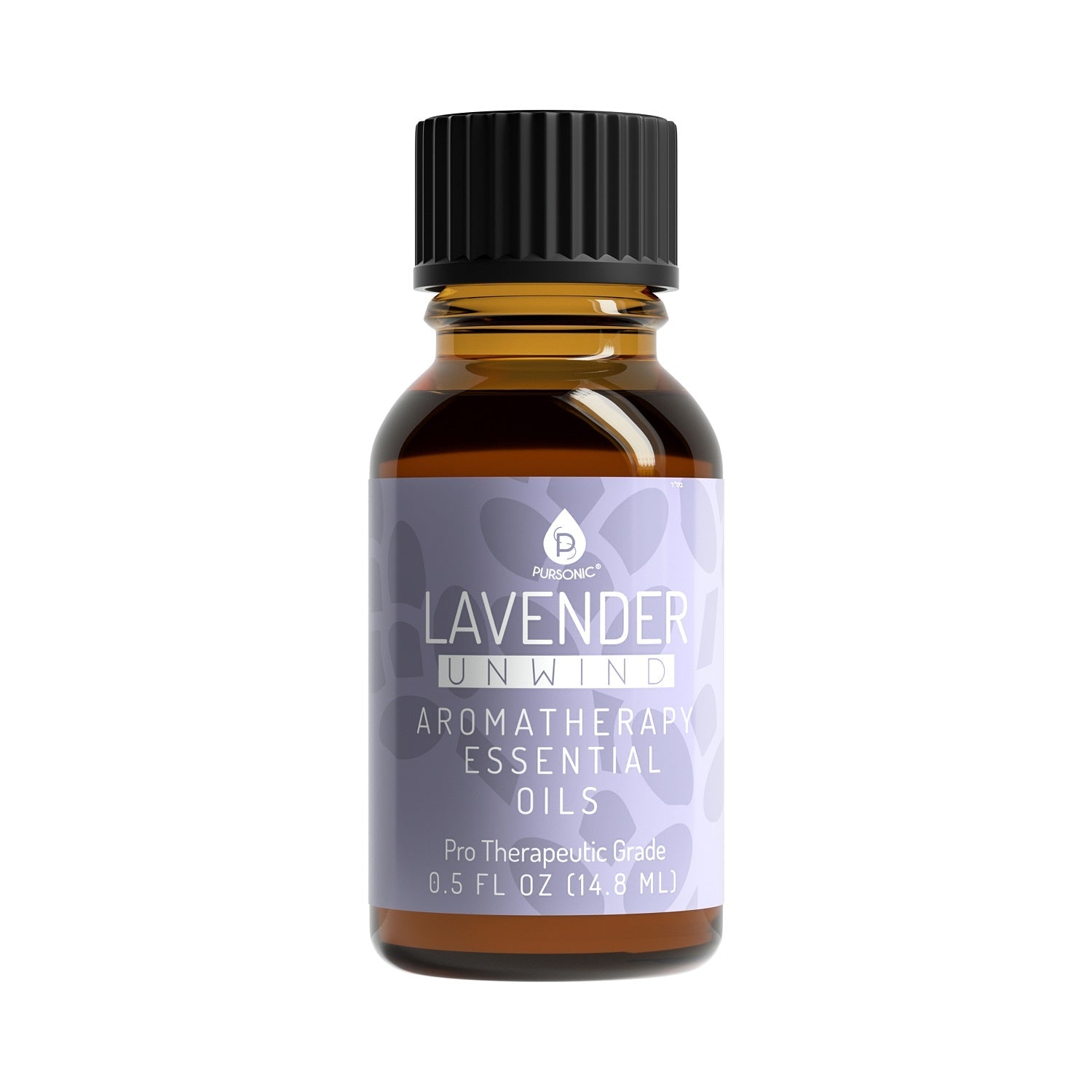 Bottle of lavender aromatherapy essential oil on a white background