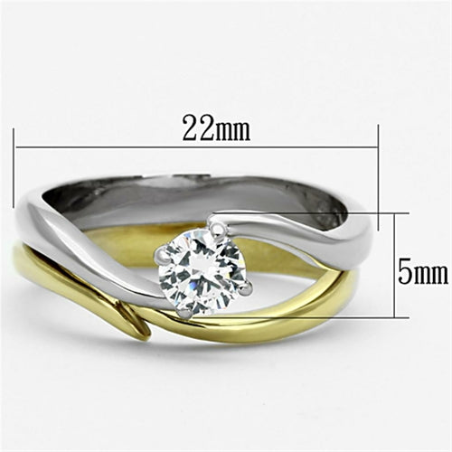 Two-Tone IP Gold Stainless Steel Ring with AAA CZ