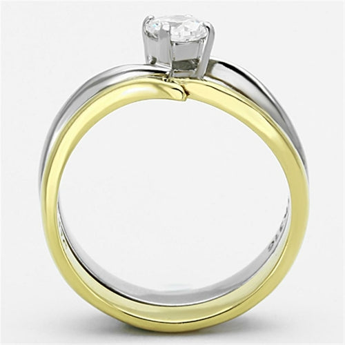 Two-Tone IP Gold Stainless Steel Ring with AAA CZ