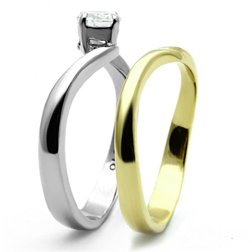 Two-Tone IP Gold Stainless Steel Ring with AAA CZ