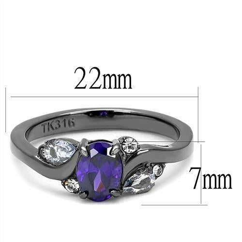 IP Light Black  (IP Gun) Stainless Steel Ring with AAA Grade CZ