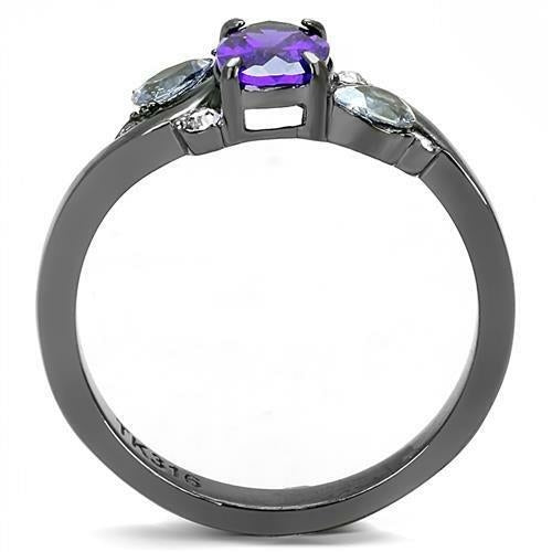 IP Light Black  (IP Gun) Stainless Steel Ring with AAA Grade CZ
