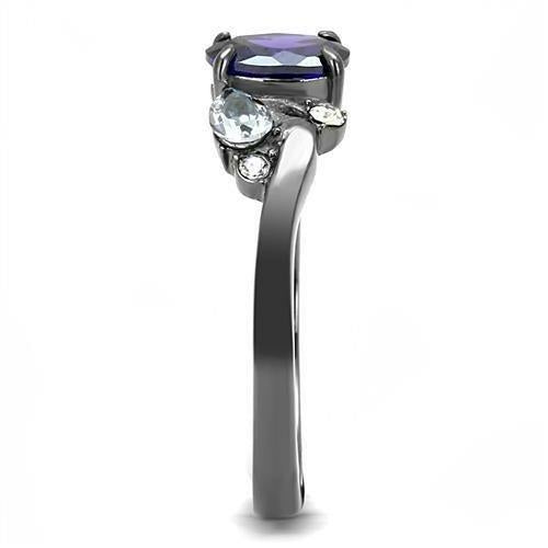 IP Light Black  (IP Gun) Stainless Steel Ring with AAA Grade CZ