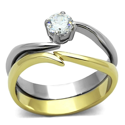 Two-Tone IP Gold Stainless Steel Ring with AAA CZ