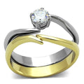 Two-Tone IP Gold Stainless Steel Ring with AAA CZ