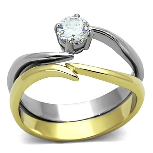 Two-Tone IP Gold Stainless Steel Ring with AAA CZ