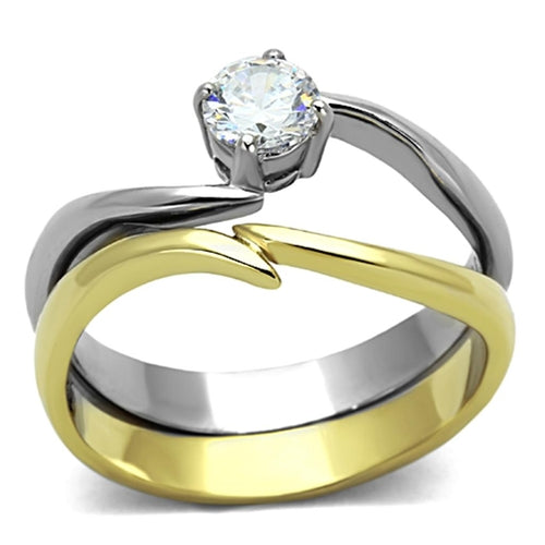 Two-Tone IP Gold Stainless Steel Ring with AAA CZ