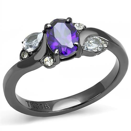 IP Light Black  (IP Gun) Stainless Steel Ring with AAA Grade CZ