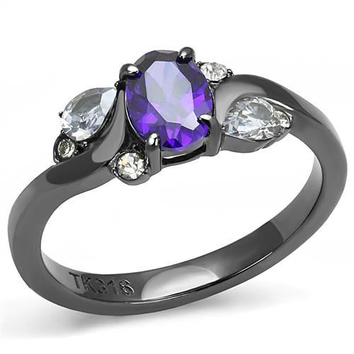 IP Light Black  (IP Gun) Stainless Steel Ring with AAA Grade CZ